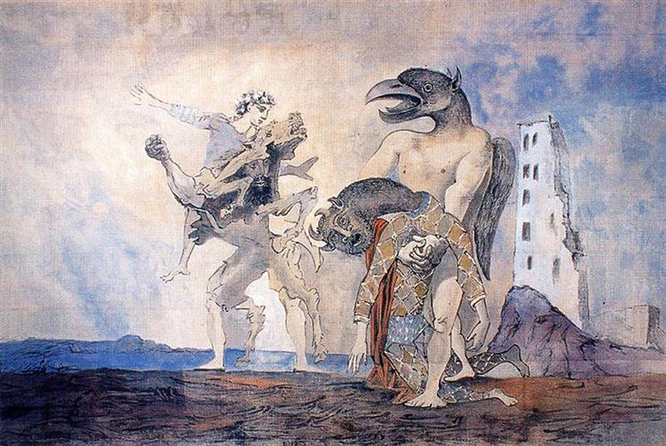 Pablo Picasso The Remains Of Minotaur In A Harlequin Costume